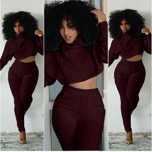 Women 2 Piece Sets Knit Fitted Crop Tops Casual